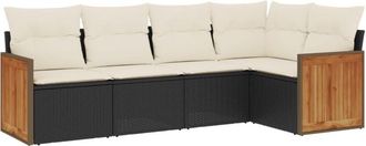 vidaXL Vidaxl - Set De Muebles De Jard&iacute;n 5 Pzas Y Cojines Rat&aacute;n Sint&eacute;tico Negro