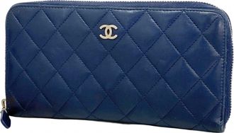 Chanel Navy Leather Long Wallet (Bi-Fold) (Pre-Owned)