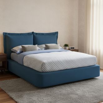 Dmora Dmora - Cama Matrimonial Dbonn, Cama Contenedor Con Revestimiento De Tela, 100% Made In Italy, Apertura Frontal, Adecuado Para Colch&oacute;n 160x190 Cm, Azu