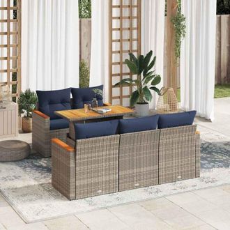 vidaXL Set De Muebles De Jard&iacute;n 6 Pzas Y Cojines Rat&aacute;n Sint&eacute;tico Gris Vidaxl