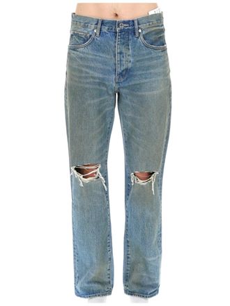 Purple Classic Distressed Straight-Leg Cotton Jeans