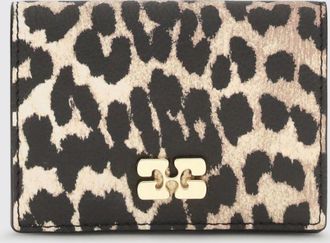 Ganni Portafoglio in pelle riciclata con stampa animalier e logo