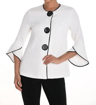 Frank Lyman Design Textured Contrast Trim Jacket In Off-White/black