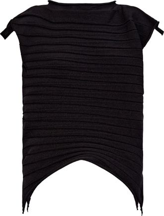 Pleats Please Issey Miyake Asymmetrical stripe top - women - Polyester - OS - Black