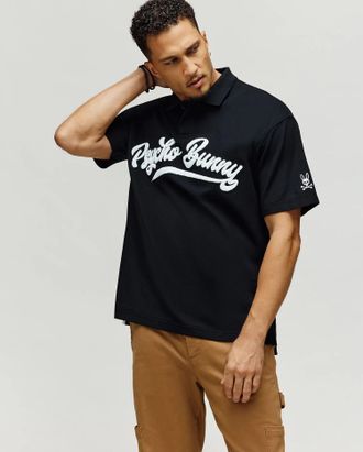 Psycho Bunny Mens Tate Wordmark Pique Polo 001 BLACK / XXXL