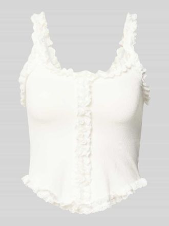 Noisy May Slim Fit Top aus Viskose-Mix mit Spitzenbesatz Modell Scale in Weiss, Gr&ouml;&szlig;e XL