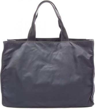 Prada Black Navy Nylon Leather Handbag Tote Bag (Pre-Owned)