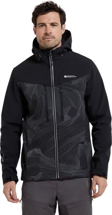 Mountain Warehouse Illuminate II Mens Softshell Jacket - IsoDry, Water-resistant & Windproof Coat with Reflective Details - For Spring Summer, Light rain & Outdoors Blac