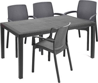 Dmora Dmora - Conjunto De Sal&oacute;n De Exterior Sover, Conjunto De Exterior E Interior, Mesa Rectangular Fija Con 4 Sillas, Fabricado En Italia, Color Antracita