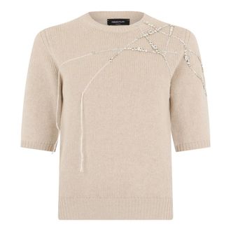 Fabiana Filippi Shirt met korte mouwen - Dames - Ronde hals truien - Beige - XS - Wol - Truien & Vesten