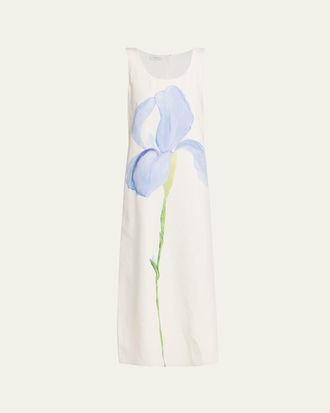 Lafayette 148 New York Sleeveless Flower Silk-Linen Maxi Dress