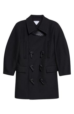 Bottega Veneta Mohair Blend Gabardine Peacoat in 1010 Double Black at Nordstrom, Size 4 Us
