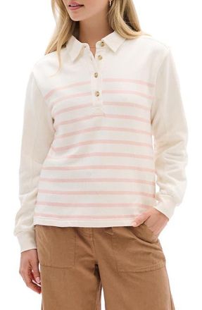 Hatley Stripe Polo Sweatshirt in Whisper White at Nordstrom, Size X-Large