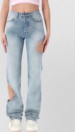 Off-white denim cutout straight-leg trousers
