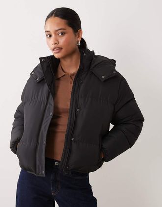 Brave Soul giacca puffer corta con cappuccio nera-Nero