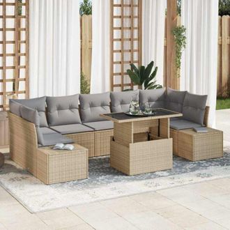 vidaXL Conjunto De Sof&aacute; De Jard&iacute;n Con Coj&iacute;n 8 Pcs Beige Y Gris Claro Vidaxl