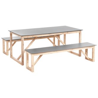 Beliani Conjunto De Comedor Exterior De Jard&iacute;n Mesa De Comedor De Cemento 2 Bancos Gris Notteri
