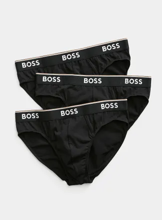 BOSS Mens Solid logo-waistband briefs Cotton 3-pack
