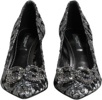 Dolce & Gabbana Silver Lace DG Amore Heels Pumps Womens Shoes