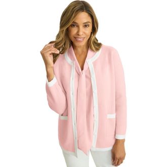 Jessica London Tipped Boxy Cardigan in Soft Blush White at Nordstrom, Size Small