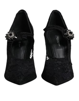 Dolce & Gabbana Black Lace Crystals Mary Jane Pumps Womens Shoes (Pre-Owned)