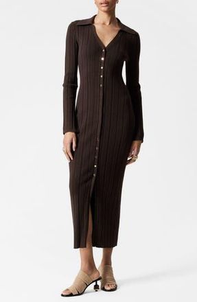& Other Stories Long Sleeve Wool & Cotton Rib Dress in Brown Dark at Nordstrom Rack, Size Medium