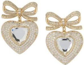 Self Portrait Gouden Hart Oorbellen met Kristaldruppel - Dames - Oorbellen - Geel - ONE Size - Accessoires