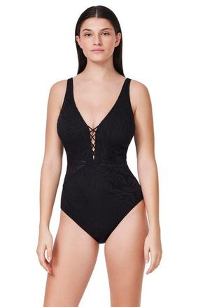 Gottex Skyfall Textured V-Neck D-Cup One Piece in Black at Nordstrom, Size 16