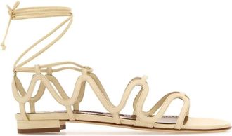 Manolo Blahnik Fawdaflat Sandalen - Dames - Sandalen - Beige - 37 EU - Leer - Schoenen
