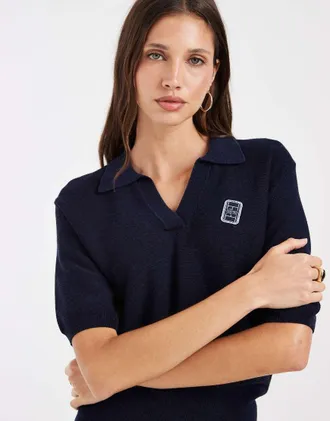 Lacoste Polo a maniche corte in maglia blu navy con logo