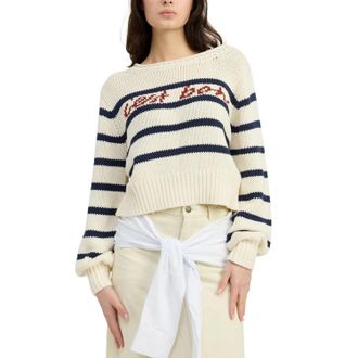 En Saison Helena Cropped Sweater Womens Ivory Navy Striped Cotton PALL475