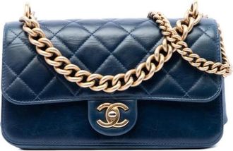 Chanel Pre-owned Quilted Satchel - unisex - Vintage Schoudertas - Blauw - ONE Size - Leer - Vintage