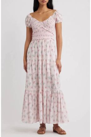 LoveShackFancy Amandla Floral Smock Bodice Cotton Maxi Dress In Eau De Rose