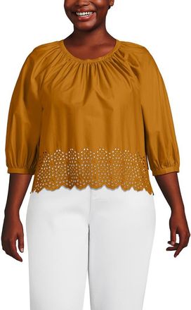 Lands End Plus Size Gathered Eyelet Top in Vintage Amber at Nordstrom, Size 3X