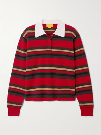 Guest In Residence Polo Cropped In Cashmere A Righe - Rosso