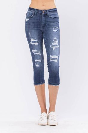 Judy Blue Perfect Patch Capri Jeans In Dark Wash