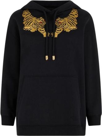 Roberto Cavalli Sweatshirt met tijgerborduursel - Dames - Hoodies - Zwart - M - Leer - Hoodies & sweatvesten