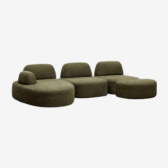 Sklum Sof&aacute; Modular Chaise Longue Izquierdo De 3 Piezas Y Puff Tapizado Giorgia Sklum