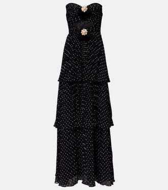 Self Portrait Embellished polka-dot tiered gown