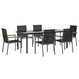 Berkfield Home Beautiful 7 Piece Garden Dining Set Black Textilene & Steel