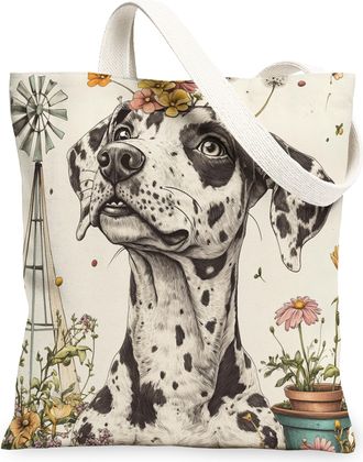 Generic Spring Catahoulas Leopard Dog Canvas Tote Bag for Shopping 13x15, Farmhouse Country Puppy Reusable Grocery Print Bag for Women, Farm Pet Beach Aesthet