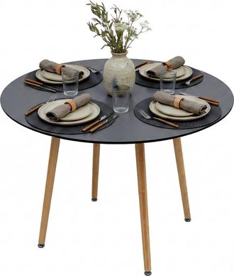 Relaxdays Mesa De Comedor Relaxdays, Redonda, 75 X 90 Cm (alto X Diam.), Mdf Y Bamb&uacute;, Para 4, Estilo Escandinavo, Negro/natural