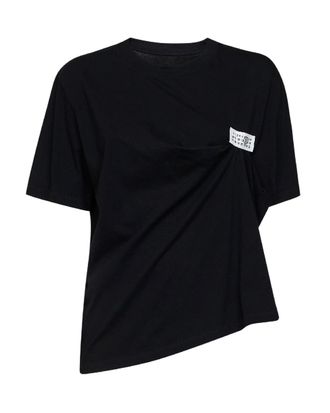 Maison Margiela Asymmetrical Draped Black T-Shirt with Logo Patch