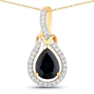 Diana M. Jewels Blue Sapphire Pears 8x6mm - 1Pc + White Diamond F/C Round 1mm( I1-I2/I color ) - 30Pcs ( J Back ) ( White Pen Rhodium )