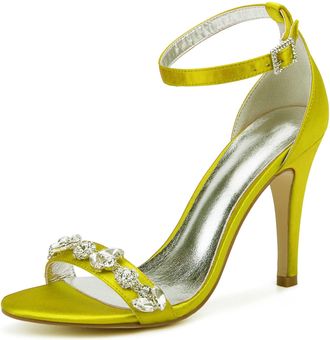 Generic Wedding Bridal Shoes Womens Heels Bridal Peep Toe Ankle Wedding Stiletto Heel Sandals Party Dress Shoes 10.5Cm,Yellow,3 UK