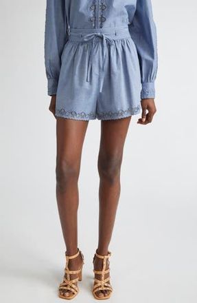 Ulla Johnson Elowen Tie Waist Chambray Shorts at Nordstrom Rack, Size 14