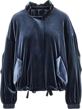 Emporio Armani Bomberjack met opstaande kraag en tunnelkoord - Dames - Zomerjassen - Blauw - 2XS - Polyester - Jassen