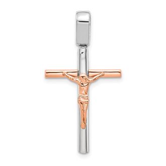 Diamond2Deal 14k Two-tone Gold Rose and White Gold Crucifix Pendant