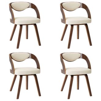 vidaXL Vidaxl - Sillas De Comedor 4 Uds Madera Curvada Y Cuero Sint&eacute;tico Crema