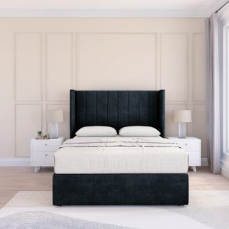 Sloomy Falcon Naples Wingback Bed Set, No Drawers & 54 Floor Standing Headboard in Black | Size: Small Single